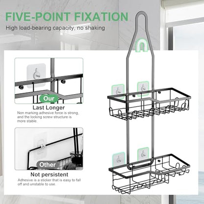 Shower Caddy Hanging,Rustproof Anti-Swing Shower Organizer,2 Tier Hanging Bathroom Caddy Anti-swing and Non-slip,Bathroom Organizer with 18 Hooks for Razor/Sponge (Black, Large)