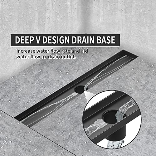 Linear Shower Drain 24 Inch, 304 Stainless Steel Black Rectangular Shower Drain, 51L/Min Fast Drainage Floor Linear Drain, US Standard CUPC Certified, Matte Black, SD-108-24B - color: Matte Black, size: 24 Inch