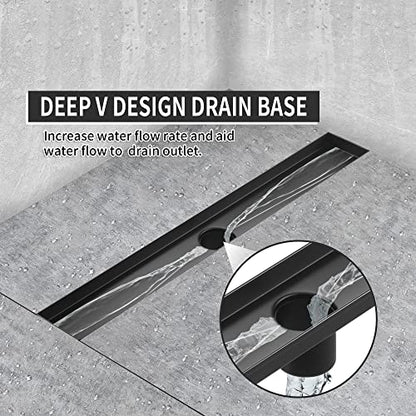 Linear Shower Drain 24 Inch, 304 Stainless Steel Black Rectangular Shower Drain, 51L/Min Fast Drainage Floor Linear Drain, US Standard CUPC Certified, Matte Black, SD-108-24B - color: Matte Black, size: 24 Inch
