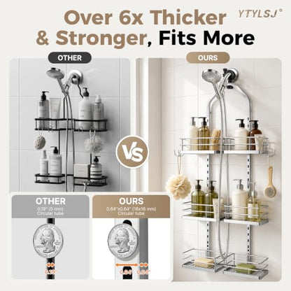3-Tier Hanging Shower Caddy, Stainless Steel with Dual Clamp, Silver | Heavy-duty stainless steel, adjustable shelves for large families, Rustproof, tool-free install, Fits handheld showerheads - color: 3 Tier-Silver