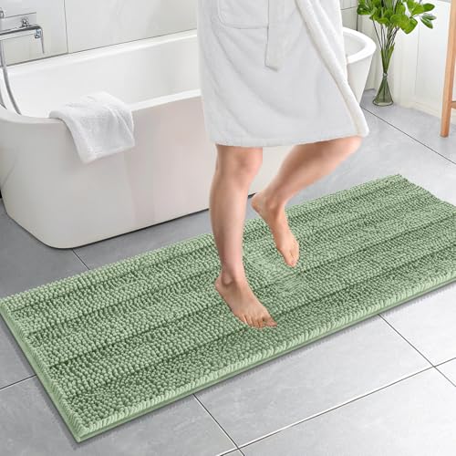 OLANLY Thick Bathroom Runner Rugs 59x20, Chenille Bath Rugs, Sage Green | Absorbent Striped, Rubber Backing, Machine Wash, Long Bath Mats for Bathroom Floor, Tub and Shower, Home Decor Accessories - color: Sage Green, size: 59" X 20"