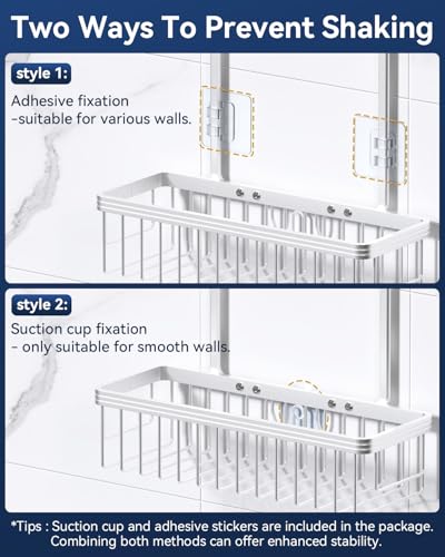 Never Rust Shower Caddy Hanging, Aluminum Shower Racks for Inside Shower, 2-Tier Shower Organizer Hanging Over Shower Head with Hooks and Soap Holder, Silver - color: Silver