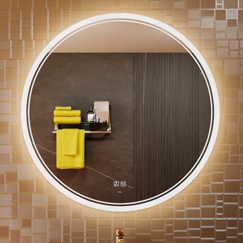 Round Mirror Bathroom LED Lighted Mirror, Illuminated Dimmable Anti-Fog Wall-Mounted Makeup Vanity Mirror with Lights (39.5" L x 39.5" W) - size: 39.5"L x 39.5"W