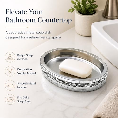 Silver Mosaic Soap Dish and Bathroom Tray, Shiny Soap Holder | Multi functional dressing table, kitchen bathroom storage tray, used for storing soap, rings, jewelry, and small accessories - size: Soap Dish