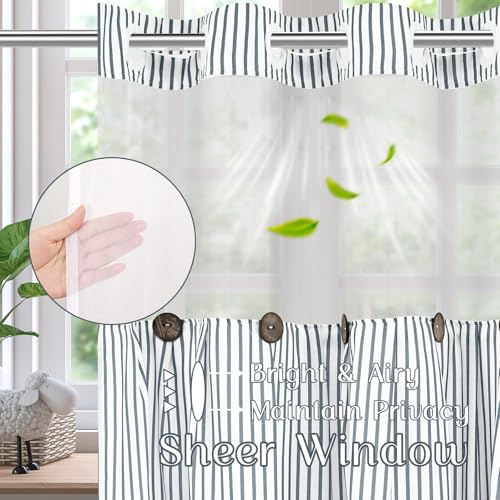 ASPMIZ Farmhouse Striped Shower Curtain and Liner Set No Hook, Grey 71x86 | No Hook Shower Curtain with Snap in Liner Fabric, Rustic Washable Waterproof Bathroom Curtains with Button, Mesh Top Window - color: Grey Striped, size: 71"W x 86"L (Pack of 1), s