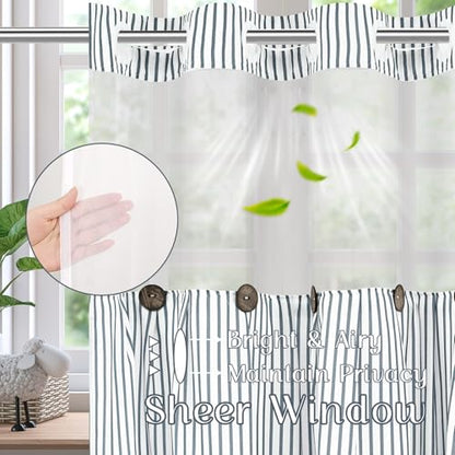 ASPMIZ Farmhouse Striped Shower Curtain and Liner Set No Hook, Grey 71x86 | No Hook Shower Curtain with Snap in Liner Fabric, Rustic Washable Waterproof Bathroom Curtains with Button, Mesh Top Window - color: Grey Striped, size: 71"W x 86"L (Pack of 1), s