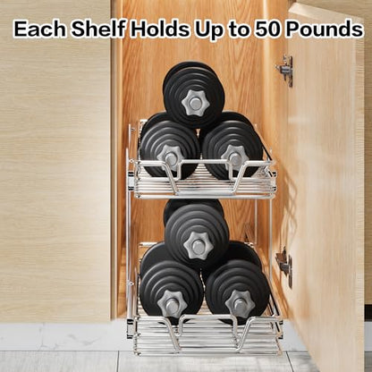 2-Tier Kitchen Cabinet,Pull Out Cabinet Organizer,Shelf and Drawer Organizer Slide Out Pantry Storaqe Basket in Multiple Sizes (12" W x21 D) - size: 12" W x21" D