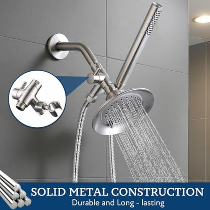 G-Promise Solid Metal Shower Head Diverter with Holder 3-Way | Spray Separately or Both, Adjustable-Angle Bracket, Anti-Leak, Smooth Knob Switch, Easy Install, Universal Replacement Part - color: Brushed Nickel