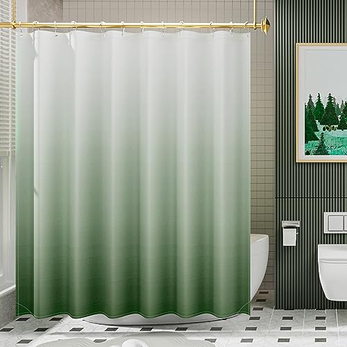 AmazerBath Fabric Shower Curtain Set, Ombre Grass Green Curtain with 12 Curtain Hooks, Rustic Cloth Green and White, Cute Washable Bathroom Shower Curtain, 72x72 Inches - color: A- Green Ombre +12 Metal Hooks, size: 72"W x 72"L (Pack of 1)