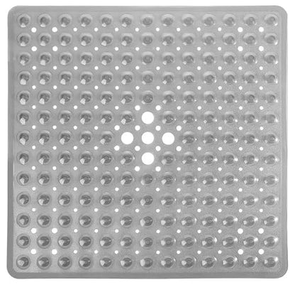 Square Shower Mat Non Slip, 21x21 Inch Square Bathtub Mat for Inside-Shower with Suction Cups Drain Holes, Anti-Slip Bathroom Floor Shower Stall Mats, Soft Bath for Tub, Machine Washable - Gray - color: Gray