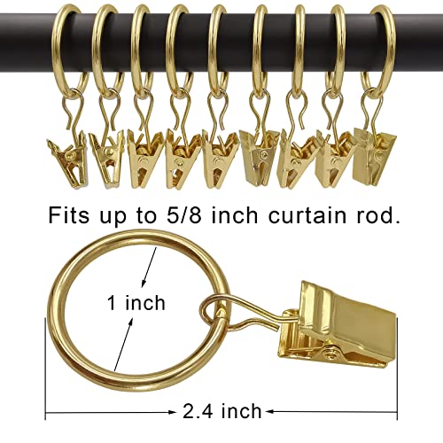 44 Pack Metal Curtain Rings with Clips, Drapery Clips with Rings, Drapes Rings 1 inch Inner Diameter, Fits Diameter 5/8 inch Curtain Rods, Gold - color: Gold, size: 1" I D 44 Pack