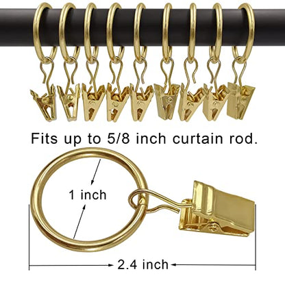 100 Pack Metal Curtain Rings with Clips, Drapery Clips with Rings, Drapes Rings 1 inch Inner Diameter, Fits Diameter 5/8 inch Curtain Rods, Gold Color - color: Gold, size: 1" I D 100 Pack