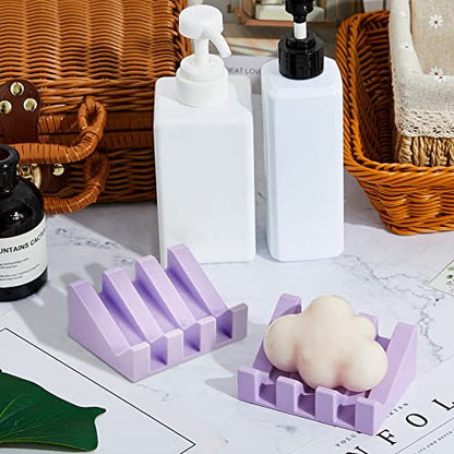 2 Pieces Silicone Soap Dish Self Draining Soap Dish Shower Waterfall Bar Soap Holder Tray with Drain Soap Saver for Kitchen Bathroom Accessories (Light Purple) - color: Light Purple