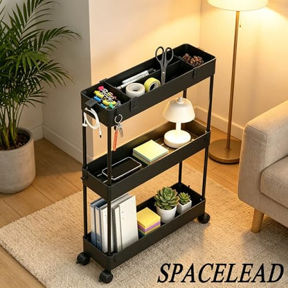 Slim Storage Cart 3 Tier,Bathroom Organizer Rolling Utility,Mobile Shelving Unit Slide Out for Office, Kitchen, Laundry Room & Narrow Places,Black - color: Black