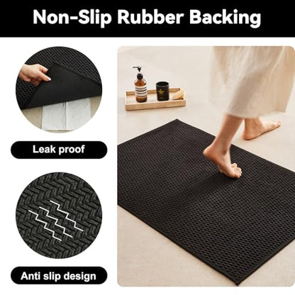 Triohero Bathroom Runner Rug, Long Bath Mat Washable Thin Quick Dry Low Pile Bathroom Runner Rugs 24 x 60 Non Slip, Black 24"x60" - color: Black, size: 24"x60"