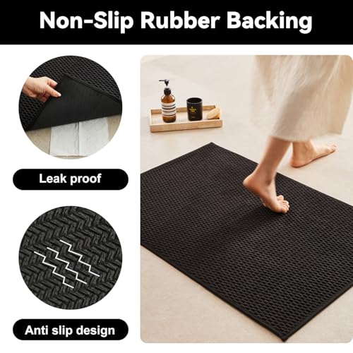 Triohero Bathroom Runner Rugs, Long Bath Mat Runner Washable Thin Quick Dry Low Pile Bathroom Runner Rugs Non Slip, Black 24"x70" - color: Black, size: 24"x70"
