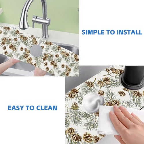 Abstract Pine Cones Sink Faucet Absorbing Mat Splash Guard Behind Faucet Sink Mat Absorbent Fast Drying Faucet Draining Mat for Bathroom Kitchen 5.5"×24" - size: 24" x 5.5"