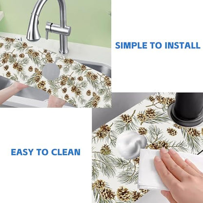 Abstract Pine Cones Sink Faucet Absorbing Mat Splash Guard Behind Faucet Sink Mat Absorbent Fast Drying Faucet Draining Mat for Bathroom Kitchen 5.5"×24" - size: 24" x 5.5"