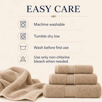 Towel Set for Bathroom, 3 Piece Turkish Cotton Bath Hand and Wash Towels | Mixed size set in Taupe Quartz, 600 gram weight. Double stitched hems suit family and guest use. - color: Taupe Quartz