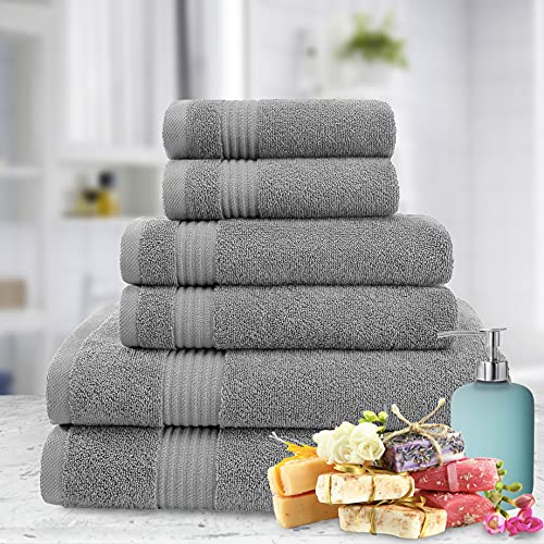 American Veteran Towel, 6 Piece Towel Set for Bathroom, 100% Cotton Turkish Bathroom Towels, 2 Bath Towels 2 Hand Towels 2 Washcloths, Cool Grey - color: Light Grey, size: X Large 6 PC