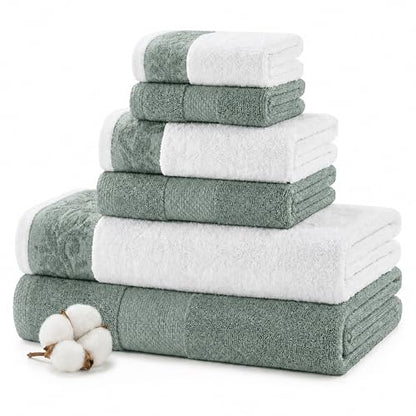 Modern Threads 600 GSM 6-Piece Towel Set with Filgree Jacquard Border Sage - color: Green, style: Jacquard Border