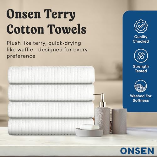 ONSEN Sculpted Terry Face Towels, 100% American Cotton, Quick Dry Lint Free, Lightweight Absorbent Face Towel Set, 12x12 in (White, 4X Face Towel) - color: White, size: 4X Face Towel