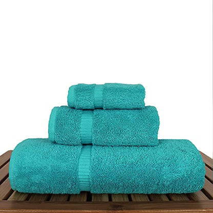 Luxury Hotel & Spa Quality Collection, Quick Dry 100% Turkish Cotton, 750+ GSM, Eco Friendly Towel Set, Bathroom and Kitchen Dobby Border Towels, Bath Towel, Hand Towel, Washcloths (3 Piece, Aqua) - color: Aqua Blue, size: Bundle Set of 3
