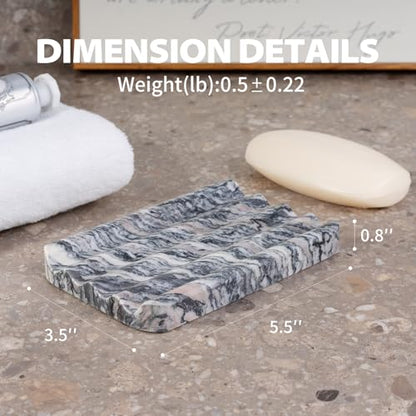 2 Pcs Soap Holder for Bathroom, Marble Soap Dish for Kitchen Countertop, Soap Tray with Creative Wavy Design, Saver for Bath Tub, Sponges, Italian Natural Stone(Rosso Luana) - color: Rosso Luana