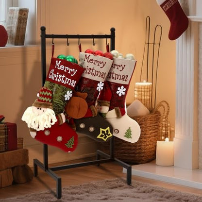 Zonon Christmas Stocking Holder Stand for Floor Free Standing Stocking Hangers with Removable Hooks and Wheels Heavy Duty Metal Rack with Stable Base for Home Mantel Bathroom Towel Blanket Display