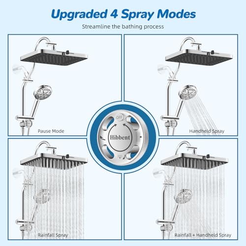 Hibbent cUPC Certified High Pressue 13'' Rainfall Shower Head with 5-Spray | Shower Heads with Handheld 10-Spray Combo, All Metal Easy Reach 4-way Diverter Extension Arm, 71'' Hose & Holder, Chrome - color: Chrome, style: Square 13"