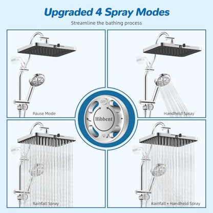 Hibbent cUPC Certified High Pressue 13'' Rainfall Shower Head with 5-Spray | Shower Heads with Handheld 10-Spray Combo, All Metal Easy Reach 4-way Diverter Extension Arm, 71'' Hose & Holder, Chrome - color: Chrome, style: Square 13"