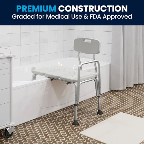 Flash Furniture HERCULES Series 300 Lb. Capacity Adjustable White Bath & Shower Transfer Bench with Back and Side Arm - color: White