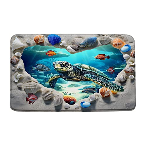 Sea Turtle Bath Mat Bathroom Rug, 16"x24" | Ocean Beach Shell Tropical Fish Underwater World Summer Memory Foam Bathroom Kitchen Bedroom Livingroom Soft Floor Rug - size: 16x24 Inch(40x60CM)