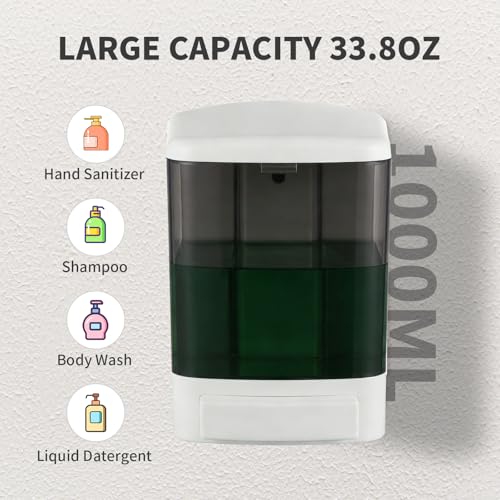 Manual Soap Dispenser 33oz Wall Mount Commercial Hand Soap Dispenser for Bathroom, Kitchen, Refillable Shampoo & Conditioner Dispenser for Liquid Gel