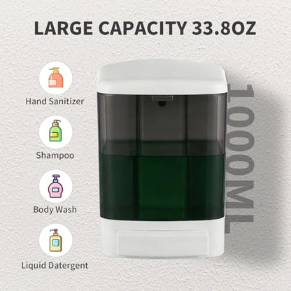Manual Soap Dispenser 33oz Wall Mount Commercial Hand Soap Dispenser for Bathroom, Kitchen, Refillable Shampoo & Conditioner Dispenser for Liquid Gel