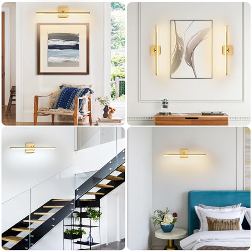 LED Bathroom Vanity Light, Modern Bathroom Light Fixture Over Mirror (3000K/4000K/6000K, Dimmable), Vanity Light Bar with Angle Adjustable, 24 Inch, Brass - color: Brass, size: 24 inch