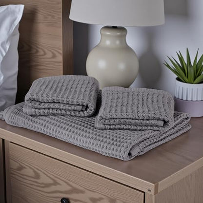 DEMMEX Organic Cotton Waffle Weave Turkish Bath Towel - Ultra Soft Lightweight Quick Dry, Oeko-Tex Certified, 100% Turkish Cotton (Gray, Large (60x30)) - color: Gray