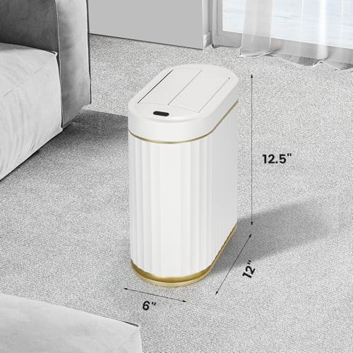 SYNCVIBE Bathroom Sensor Trash Can, 2 Gallon, Butterfly Lid, White Gold | Automatic Garbage Can, IPX5 Waterproof Slim Trash Bin, Under-Counter Wastebasket for Bedroom, Ling Room and Kitchen - color: Golden