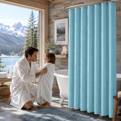 LaCyan 3 in 1 Waterproof Waffle Weave Shower Curtain and Clear Liner Set with 12 Stainless Steel Hooks Double Sided for Bathroom 72 Inches Heavy Duty Polyester Fabric Shower Curtains 72x72 - color: Teal, size: 72"W x 72"L (Pack of 3)