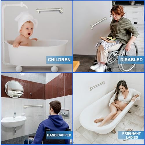 24” Shower Handle Smooth Grip | 304 Stainless Steel Grab Bars for Bathtubs and Showers | Brushed Nickel ADA Standard Hand Rails for Seniors, Children, Injured People | Supports Upto 400lbs - size: 24 in. Smooth Grip