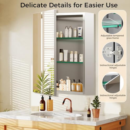 16 x 24 Inch Bathroom Medicine Cabinet with Mirror, Medicine Cabinet Mirror, Bathroom Mirror with Storage with 2 Adjustable Shelves, Assembly Required, Support Recessed or Surface Mount - size: 16 x 24