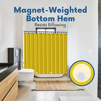 No Smell Shower Curtain Liner 72x72 Yellow - PEVA Plastic Shower Curtain for Bathroom, PVC-Free Waterproof Yellow Shower Liner with Metal Grommets and Magnet-Weighted Bottom Hem - Washable Liner - color: Yellow