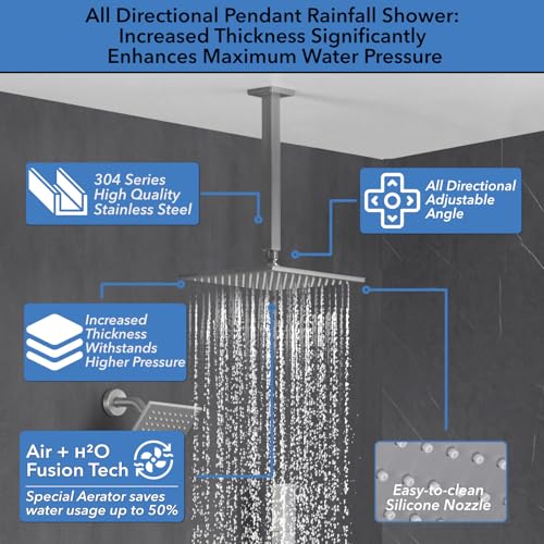 VANFOXLE Shower System, Brushed Nickel Shower Faucet Set, Four Modes | 10 Inch Ceiling Mount Head Increased Thick, 6 Inch Second Head, 2-in-1 Handheld Combo, 4 PCS Dual Mode Body Jets, Brass Valve - color: Brushed Nickel