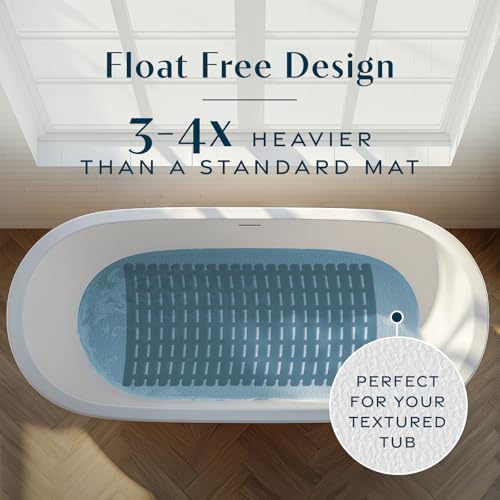SlipX Solutions 31"x15" Weighted Non Slip Bath Mat for Textured Tubs, Black | No Suction Cup Design, Safe For Refinished Bathtubs & Showers, Doesn't Float, Stays Put On Tile, Texture, & Stone - color: Black