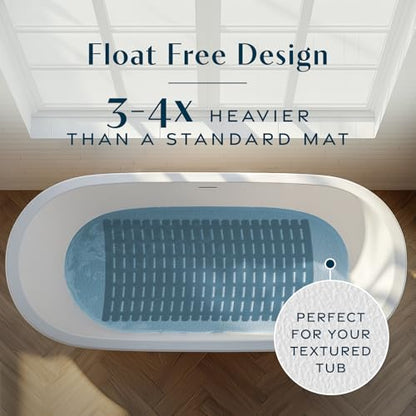 SlipX Solutions 31"x15" Weighted Non Slip Bath Mat for Textured Tubs, Black | No Suction Cup Design, Safe For Refinished Bathtubs & Showers, Doesn't Float, Stays Put On Tile, Texture, & Stone - color: Black