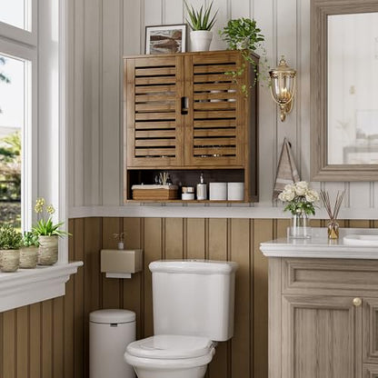 SMIBUY Bathroom Cabinet Wall Mounted, Bamboo Over-The-Toilet Storage Organizer, Space Saver Medicine Cabinet with 2 Door and Adjustable Shelves (Walnut) - color: Walnut