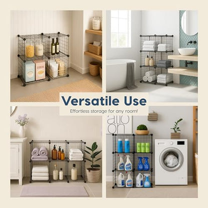IRIS USA 6-Cube Modular Wire Cube Storage Organizer | Adjustable & Expandable Metal Shelving for Closet, Bathroom & Home Storage, Stackable Wire Grid - style: Cube - 6 Pack