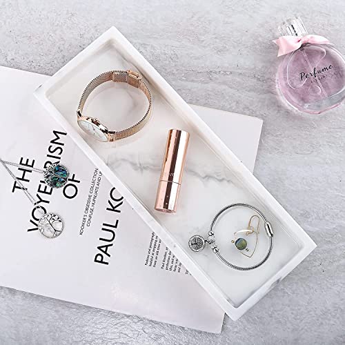 Luxspire Marble Tray for Soap Dispenser Perfume Jewelry, S, Marble White | 11 x 4 inch, non-slip waterproof resin, easy wipe clean, fits bath kitchen vanity, holds jewelry toiletries soap - color: B - White Marble, style: Small