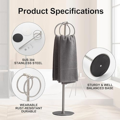 Adjustable Brush Nickel Towel Rack,Freestanding Bathroom Towel Holder - color: Brushed Nickel
