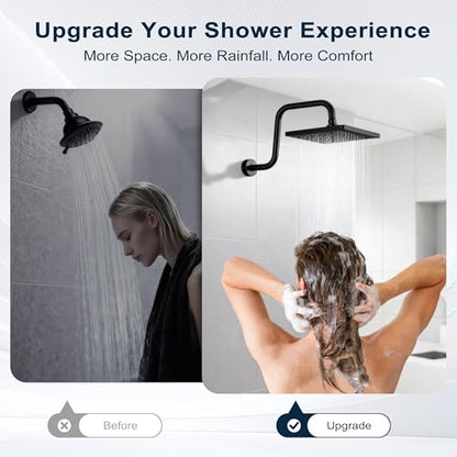 BRIGHT SHOWERS Shower Head Extension Arm 13 Inch S Shaped Gooseneck Shower Riser with Flange, Long Stainless Steel Rainfall Shower Pipe Arm Extender and Shower Neck Replacement, Matte Black - color: Matte Black, style: S-Shape 13 Inch
